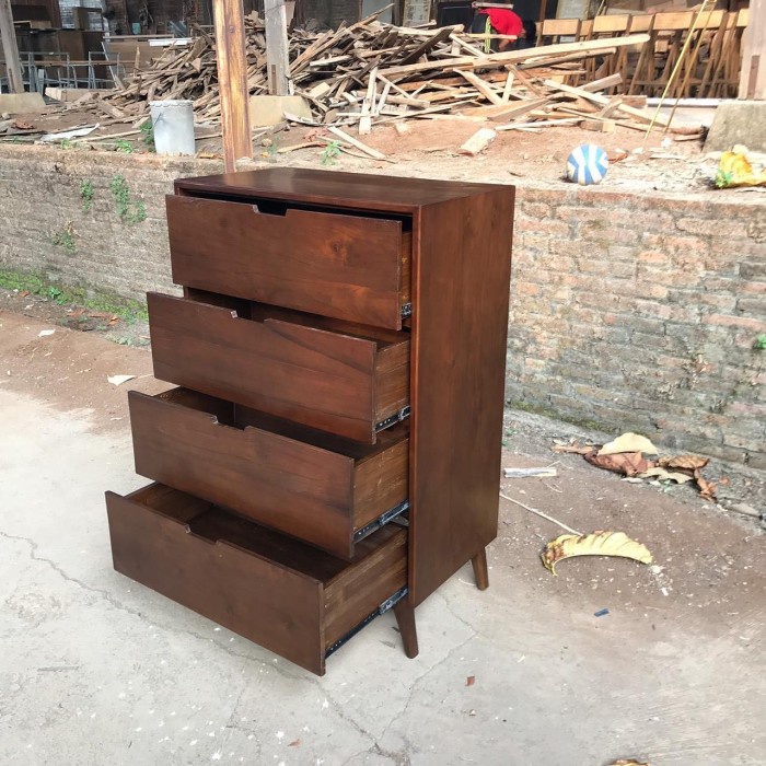 LEMARI NAKAS JATI 4 LACI MINIMALIS RETRO