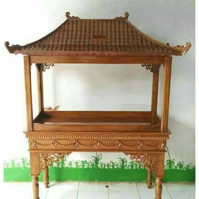 Meja jati aquarium motif joglo