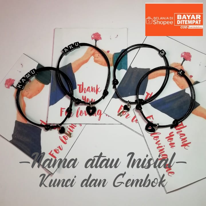 GELANG COUPLE KUNCI GEMBOK / GELANG UNTUK PASANGAN ( HARGA 1 PASANG / BISA REQUEST INISIAL )