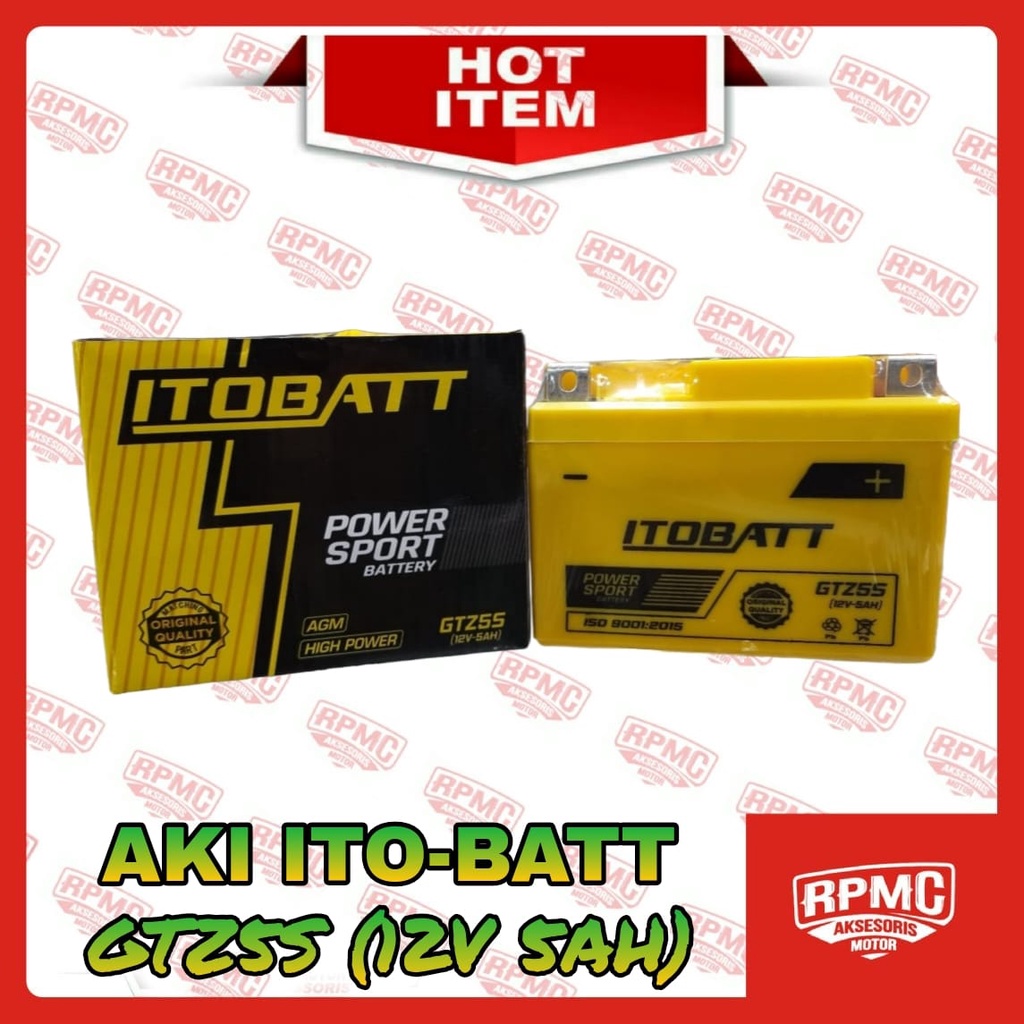 AKI MOTOR KERING GEL ITOBATT GTZ5S TIPE BEAT VARIO SUPRA SCOOPY ACCU MOTOR GEL BATTERY 12V 5AH BERGA