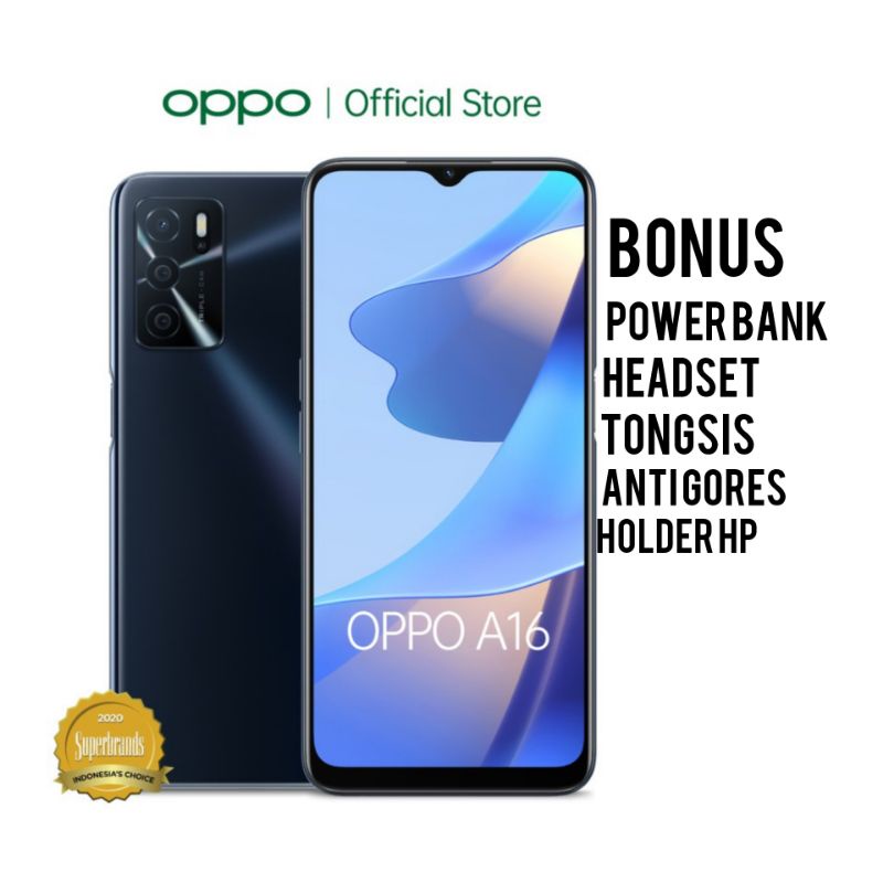 OPPO A16 RAM 3/4GB.ROM 32/ 64GB. GARANSI RESMI. BANYAK BONUS