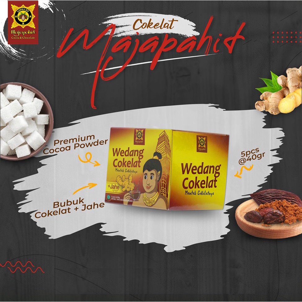 

Cokelat Majapahit| Box Bubuk Cokelat Jahe 3 in1 isi 5 sachet @ 40 gram per sachet