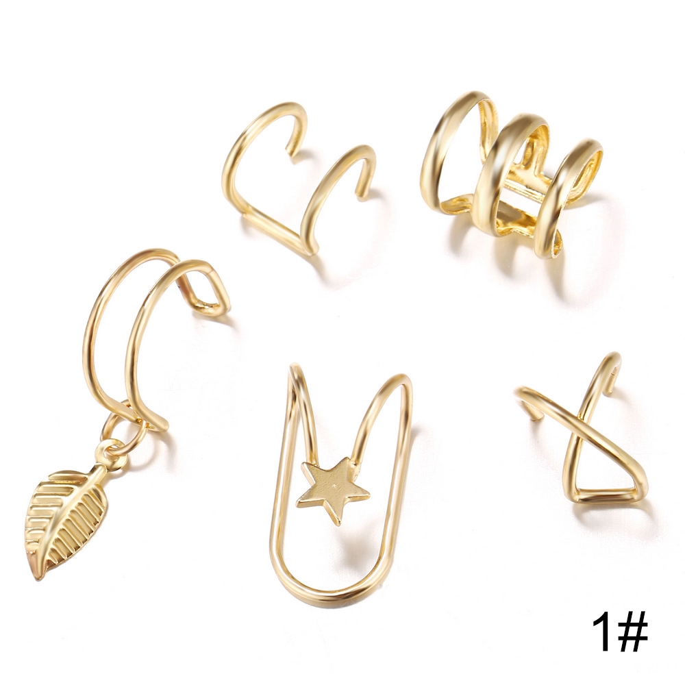 AY(CN) 5 Pcs / Set Anting Stud Tulang Rawan Telinga Bentuk C Ganda Tanpa Lubang