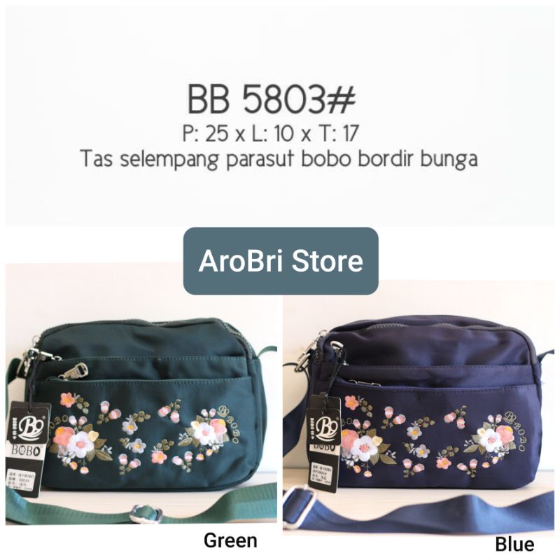 Tas slempang bobo bahan parasut bordir bunga BB5803