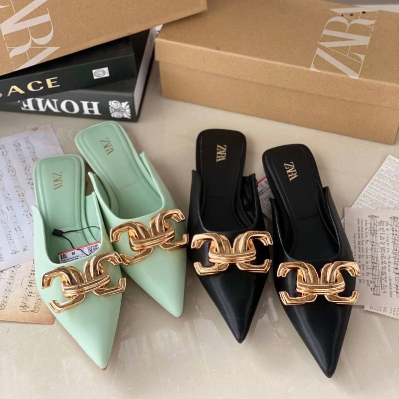ZS560 Sandal Flat Selop Zara Flat Mules Buck Detail