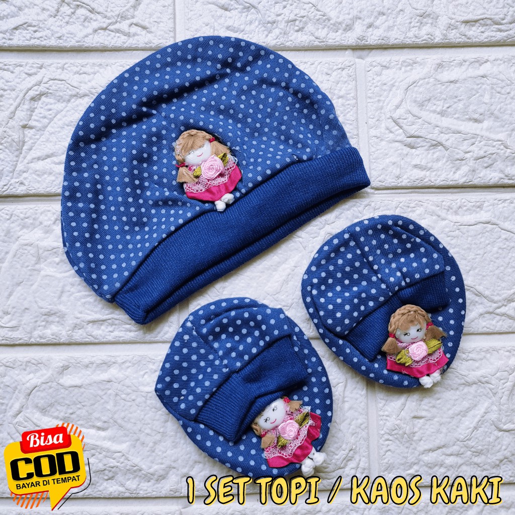 1 Set Topi dan Kaos Kaki Bayi Perempuan Baru Lahir Motip Lucu