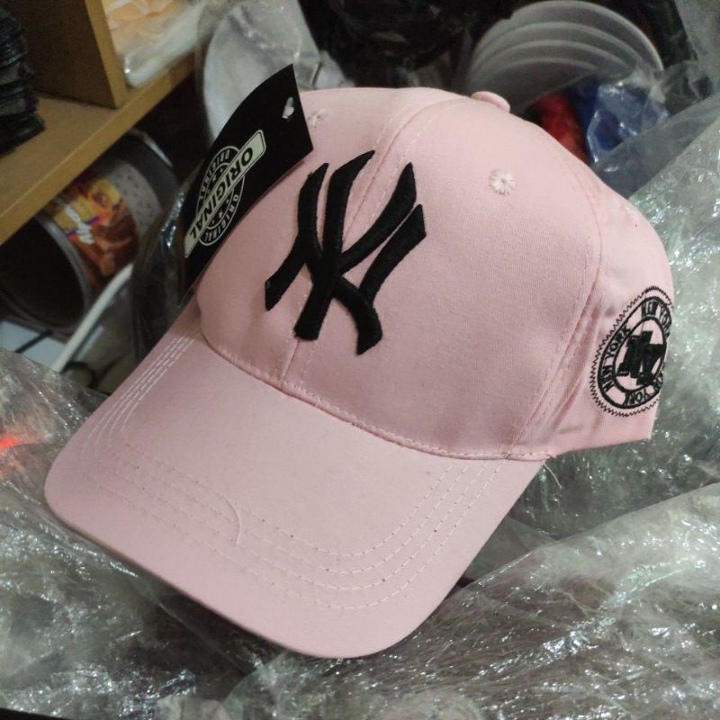 Topi NY New York Topi Baseball Pria Wanita-babypink logo hitam