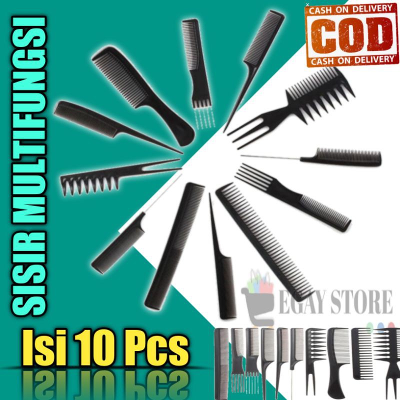 Sisir Rambut Pria Pomade Sisir Keramas Catok Wanita Bayi Sisir Kucing Bulu Grooming Set Isi 10 Pcs