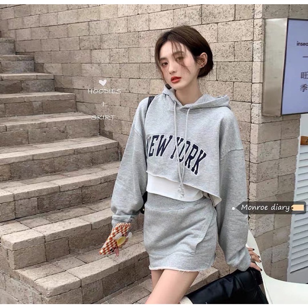 SWEATER HOODIE WANITA - NEWYORK CROP HOODIE OVERSIZE - HODIE WANITA