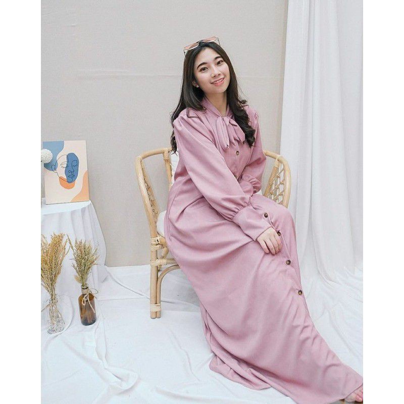 (MGA) GAMIS LEPHIA BALOON BUSUI FULL KANCING MOSCREPE PREMIUM DRESS