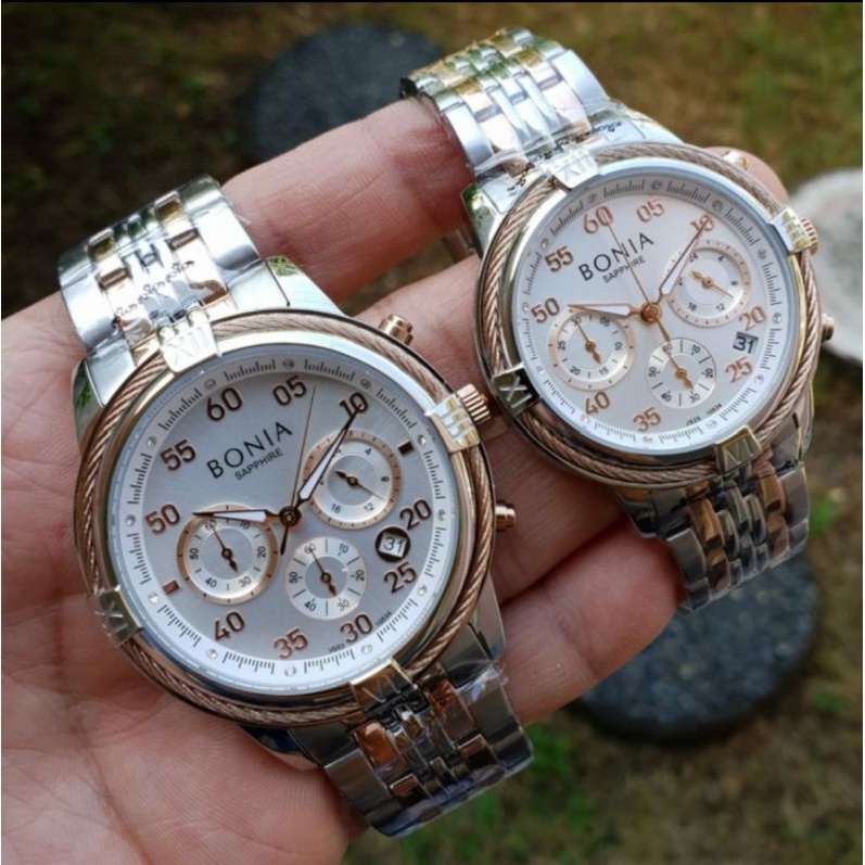Kado Valentine Jam tangan Couple BONIA 10535 10534, baterai mesin Japan, box Original