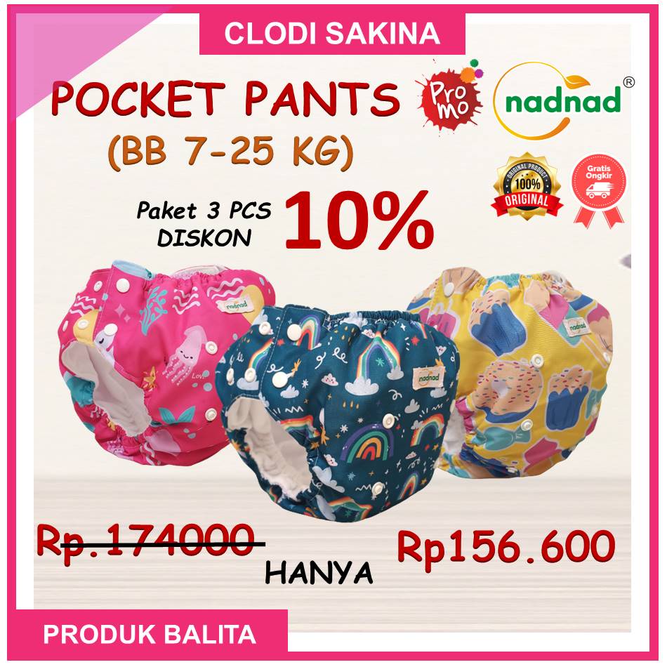 Paket Murah 3 PCS Clodi Pocket Pants nadnad BB 7-20 Kg Popok Kain Cuci Ulang New Desain Motif Eksklusif Motif Full Printing Terlaris