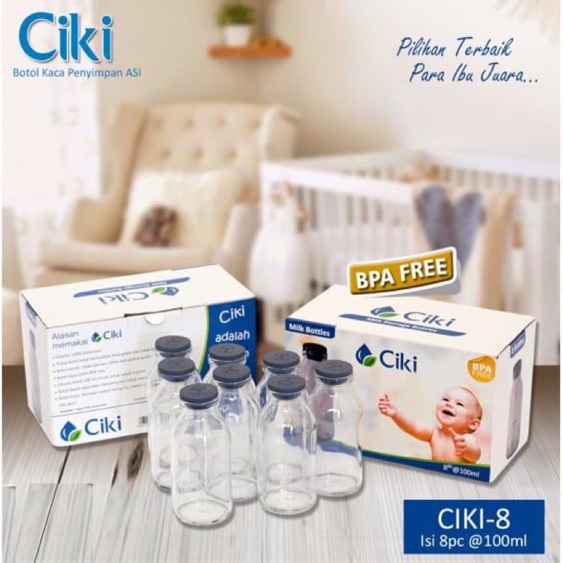 CIKI Botol Kaca Asi 100ml Isi 8 BPA Free