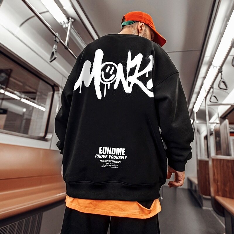 CN sweater crewneck  Monk Pria wanita Jaket Switer Motif Simple Kekinian Jaket Hoodie Sweater Esteti