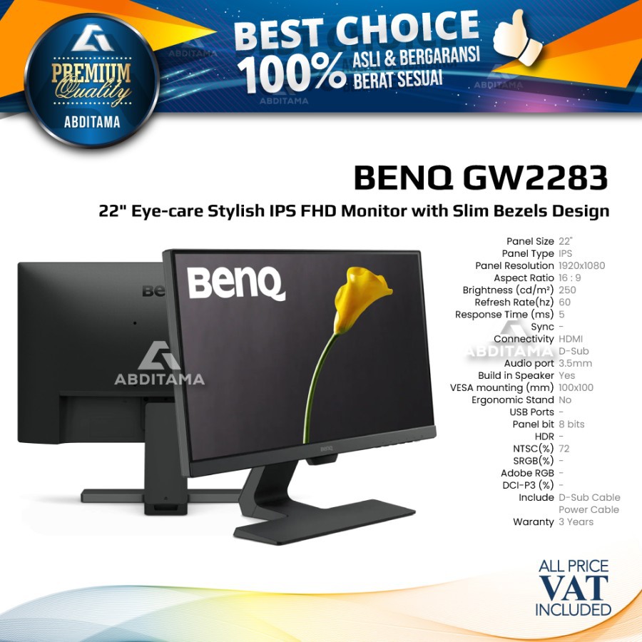 Monitor LED BenQ Eye-care GW2283 22'' 1920 x 1080 VGA