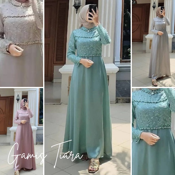 GAMIS TIARA DRESS MAXY VELVET MIX BROKAT TILE MUTIARA FASHION MUSLIM WANITA GAUN PESTA MEWAH KONDANG