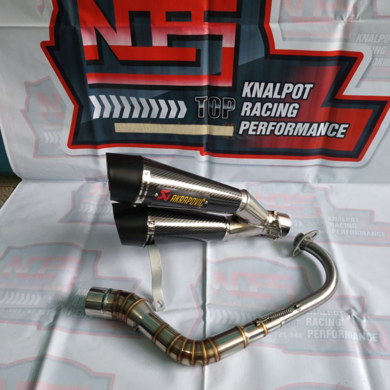 Knalpot Akrapovic cabang dua buat NMAX AEROX ADV PCX VARIO LEXI BEAT MIO SCOOPY