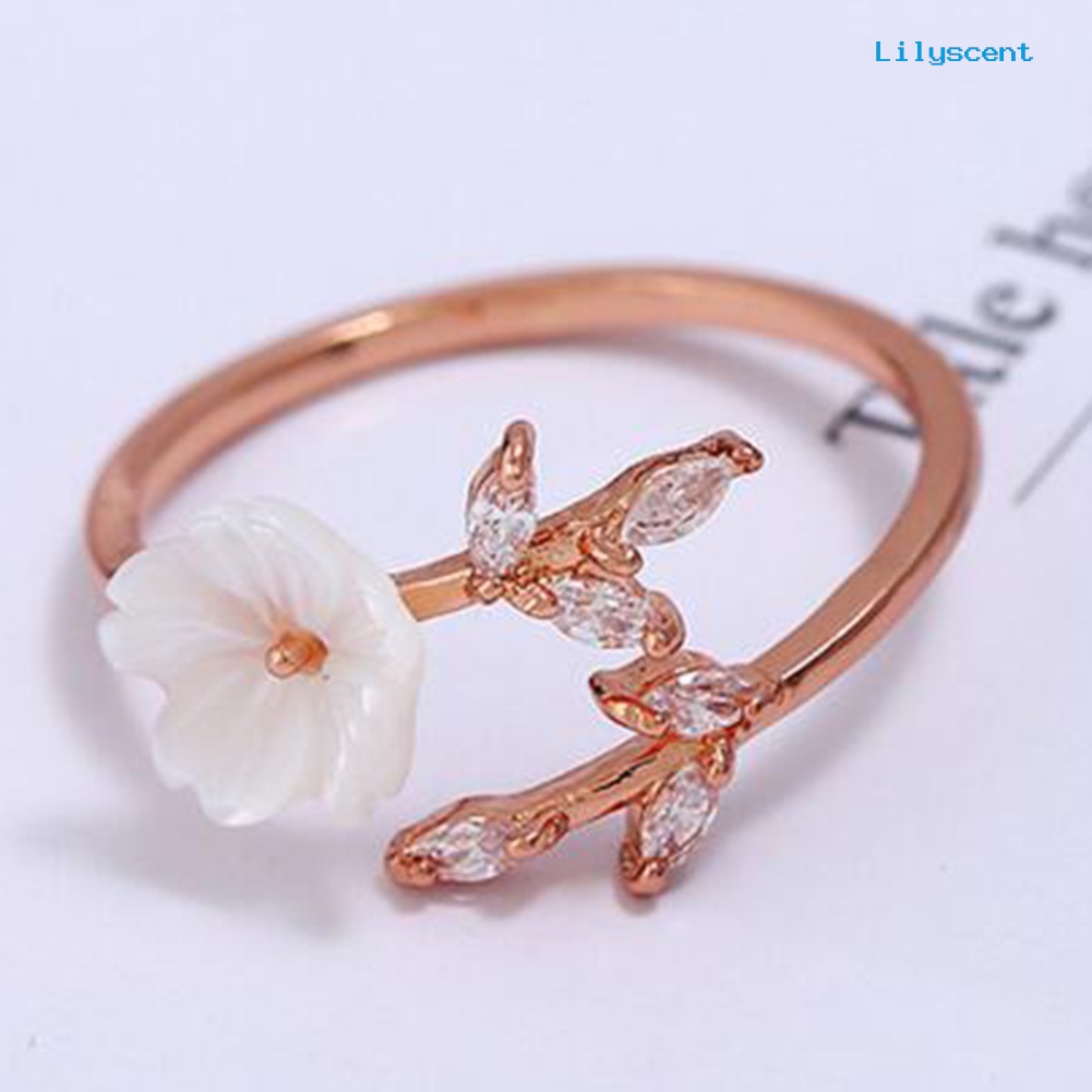 Cincin Model Terbuka Desain Cabang Bunga Bahan Alloy Aksen Berlian Imitasi Untuk Wanita