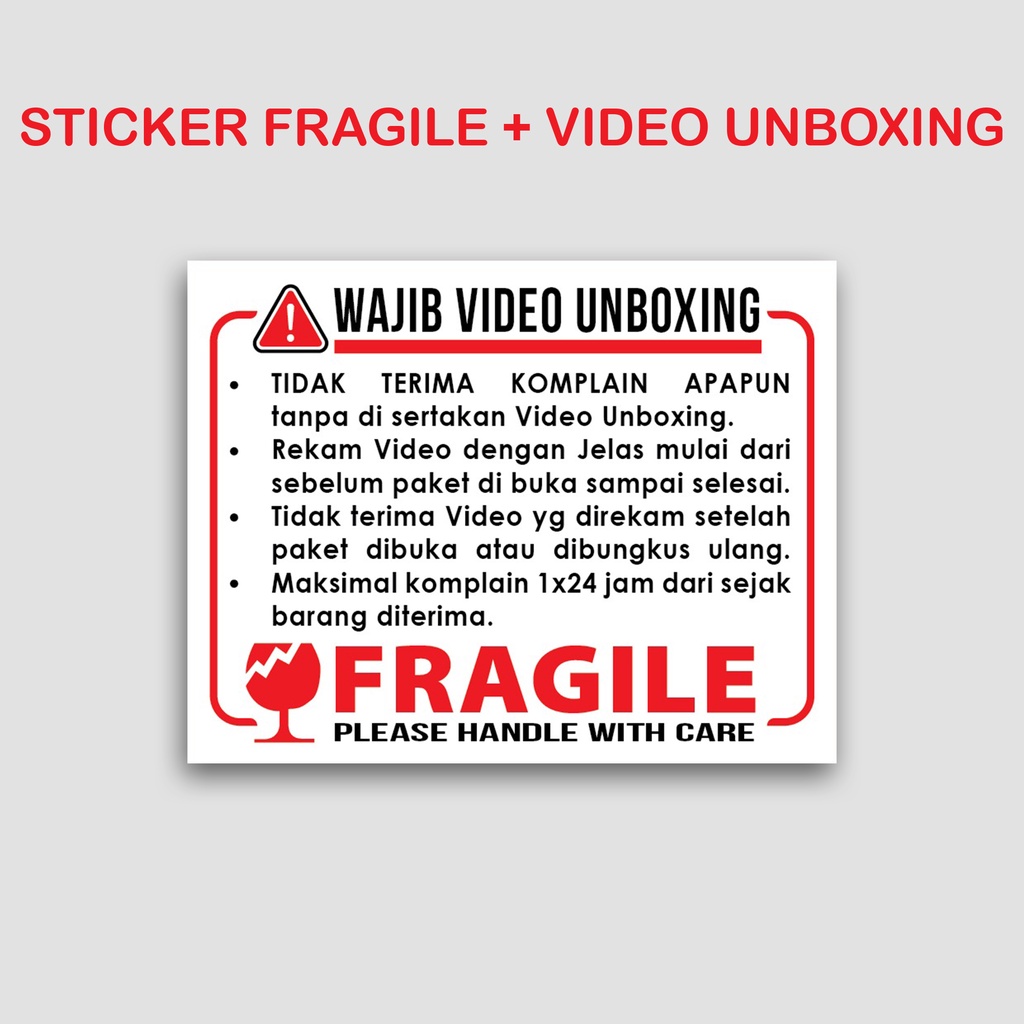 Sticker Video Unboxing / Sticker Fragile Pecah Belah-MODEL A2W 1PC