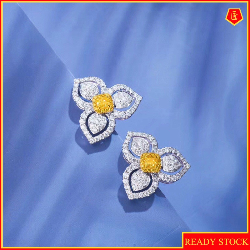 Fashion Elegant Luxury Petal Yellow Diamond Stud Earrings