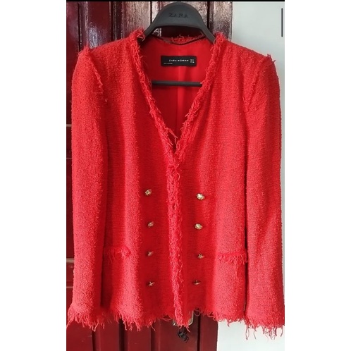 Preloved ZARA TWEED blazer size M made in Marocco Original with Gold Button coat jacket outer outwea