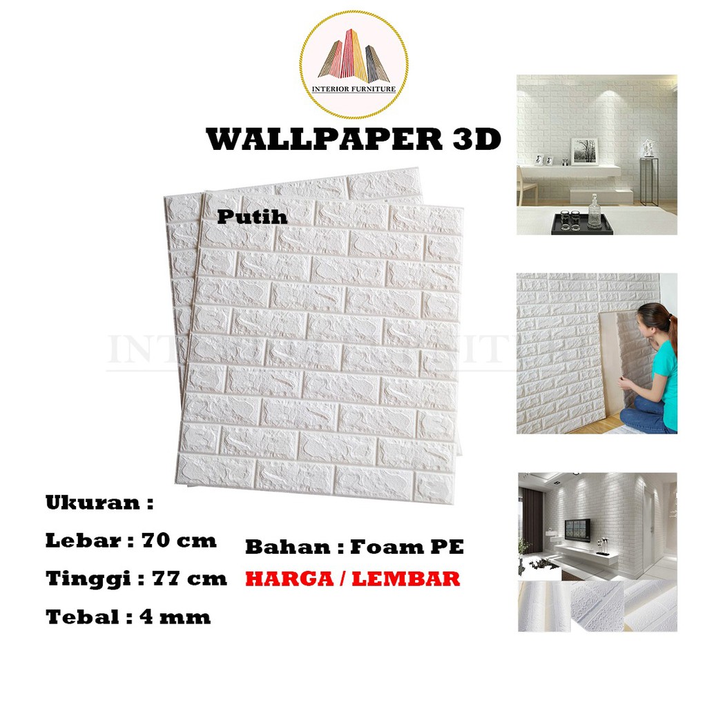 Wallpaper Dinding 3D Motif Bata Wood Foam Dekorasi Kamar Dekorasi Ruang Tamu murah 70x77cm-Putih 4 mm
