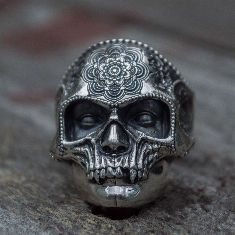 Cincin Desain Tengkorak Misterius Gaya Retro Eropa Amerika Untuk Pria