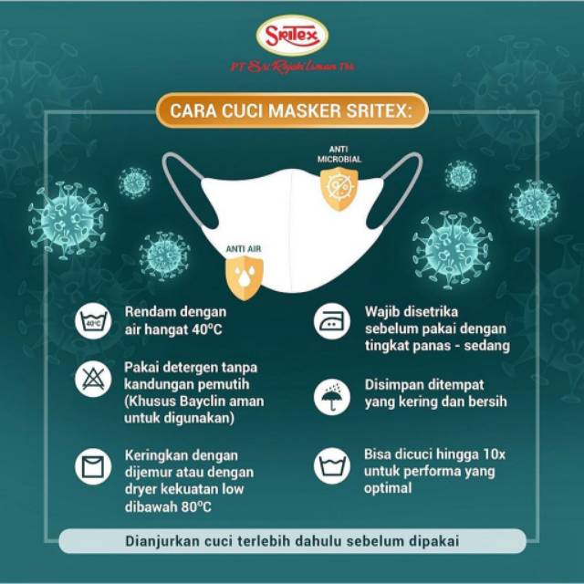 MASKER KAIN SRITEX ORIGINAL MASKER ANTI VIRUS CORONA ANTI MICROBIAL