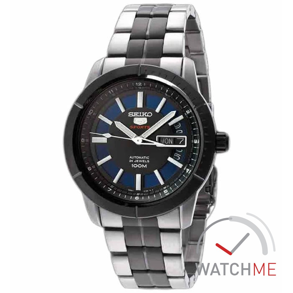 Jam Tangan Seiko 5 SRP343K1 Automatic Sport Black Blue Dial 100m Stainless Steel Original Bergaransi