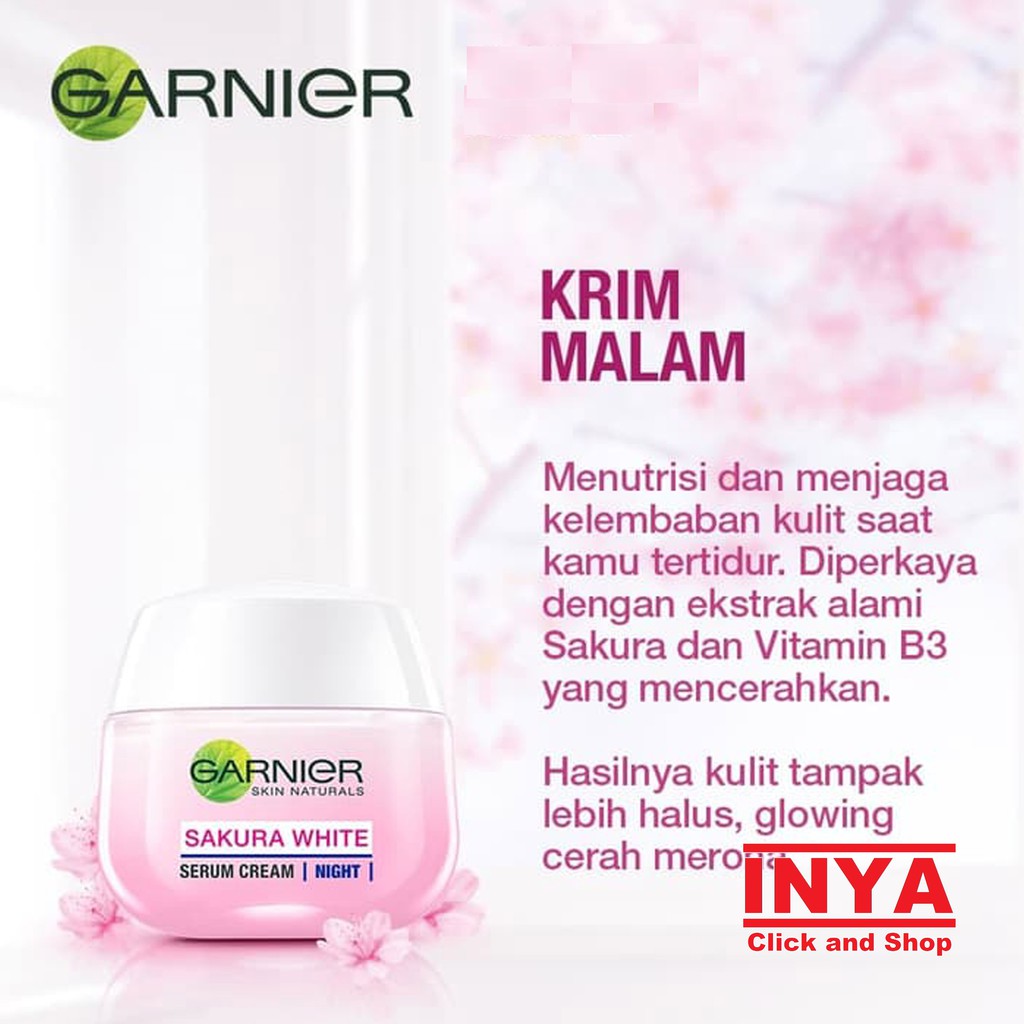 GARNIER SAKURA WHITE NIGHT CREAM 50ml - Pelembab Wajah