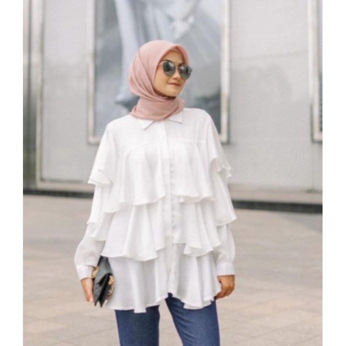 ZETA BLOUSE WHITE size L Siap KIRIM by Vanillahijabofficial vanilla hijab