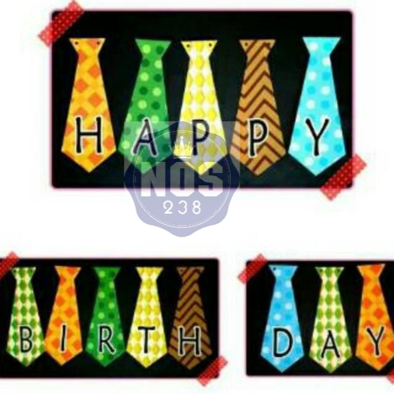 Banner Flag Happy Birthday Motif Dasi/Hologram