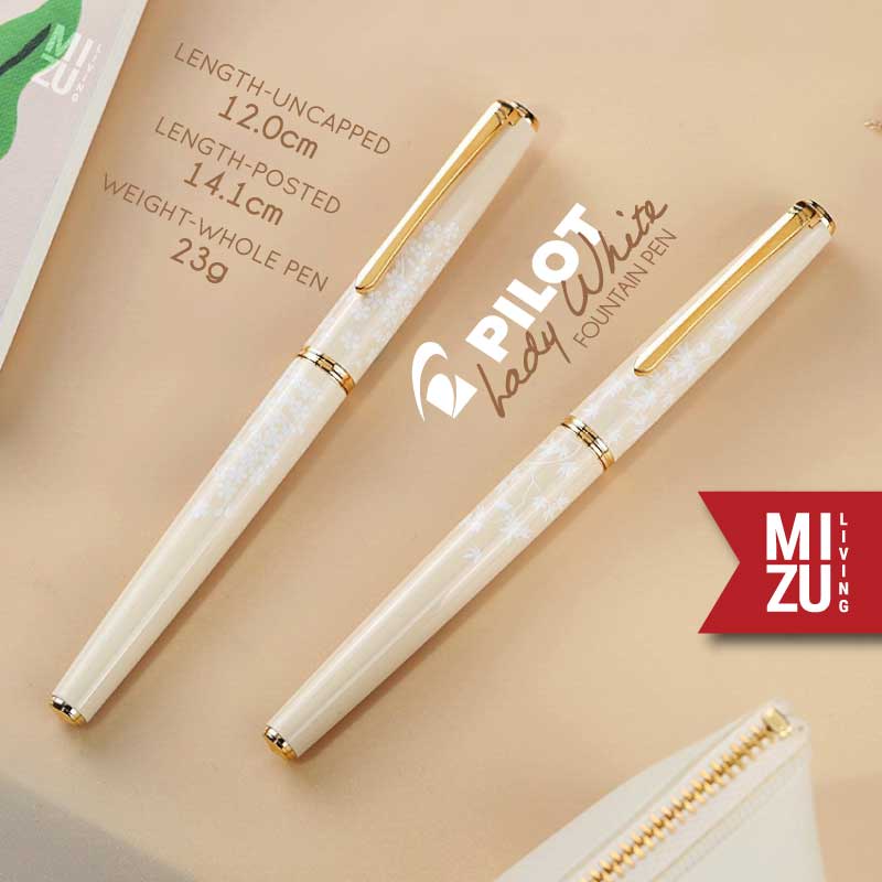 MIZU PILOT LADY WHITE FD-18SR 14K Gold Nib Sakura Cherry Blossom JAPAN Fountain Pen