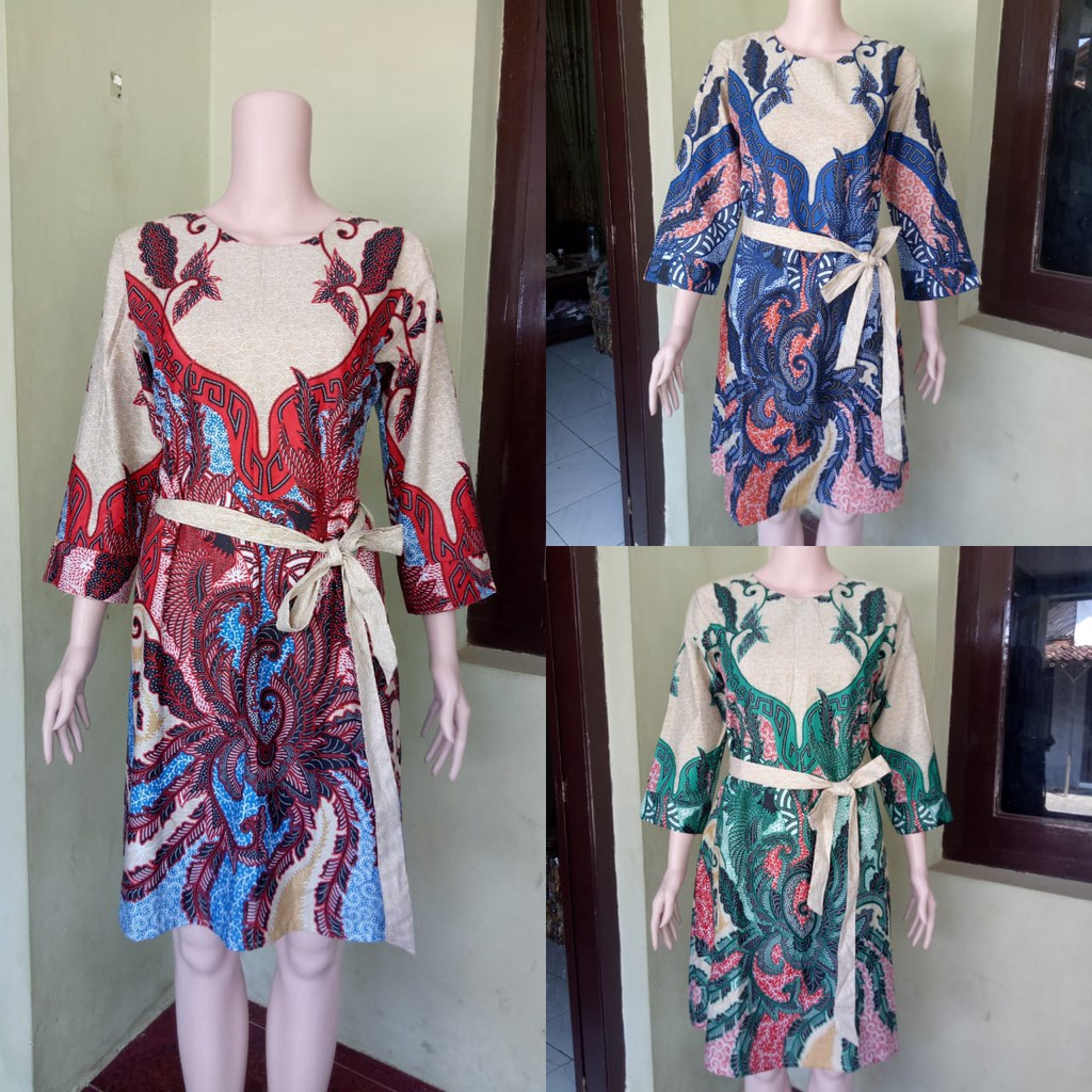 Tunik Naga Bunga Tali Batik Midi Casual Kerja Modern Kantoran Muslim Seragam Batik Kantor Pesta