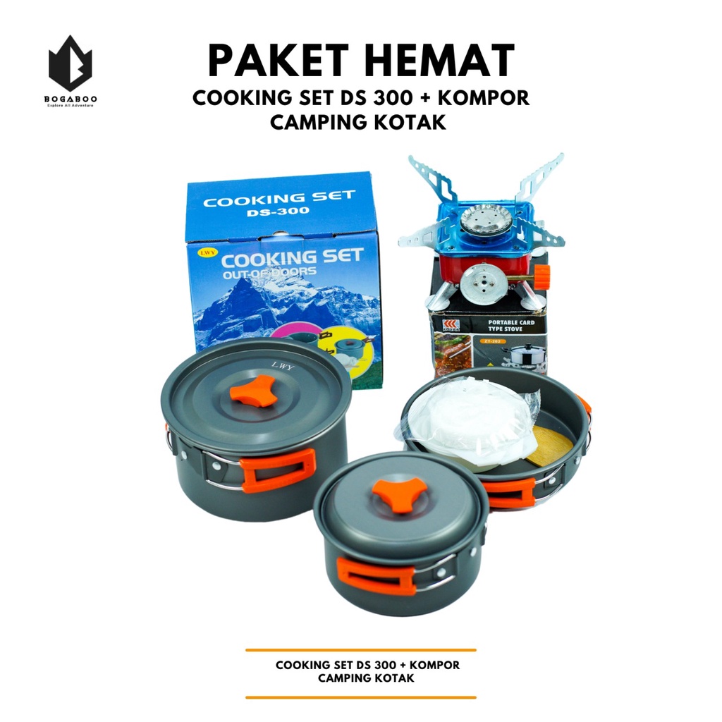 Paket Hemat Cooking Set DS 300 + Kompor Kotak kovar - Paket Kompor kemping - kompor outdoor - kompor kemping