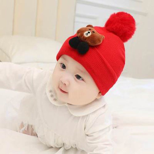 BABY STORE01 - KP107 TOPI KUPLUK RAJUT BAYI TELINGA MOTIF BERUANG COKELAT TANPA SCARF/SYAL