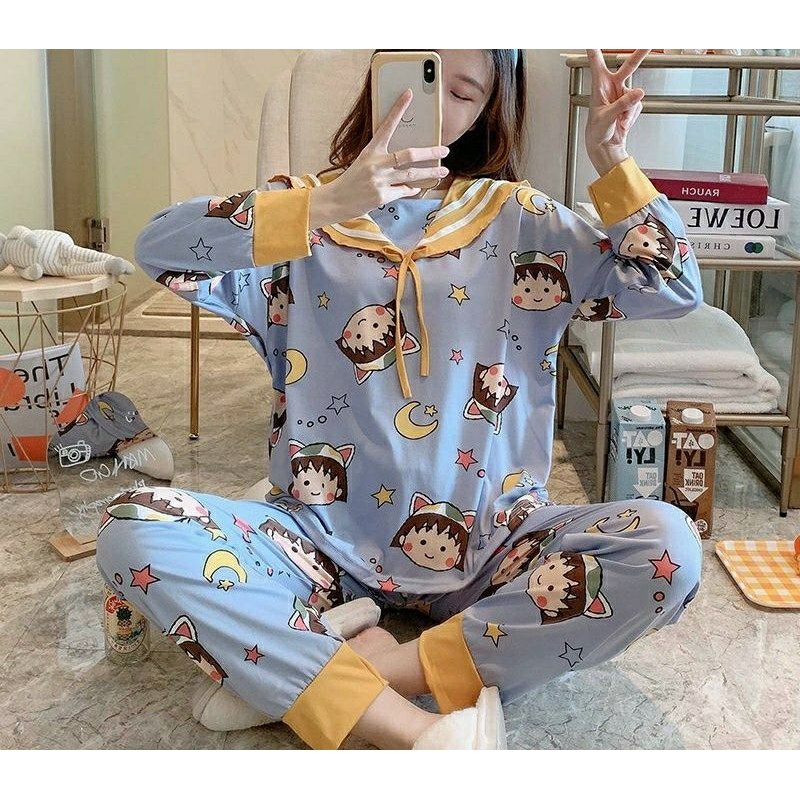 Piyama 656 Import Baju Tidur Maruko Chibi Chan panjang Anak Perempuan Remaja Wanita PP Joger