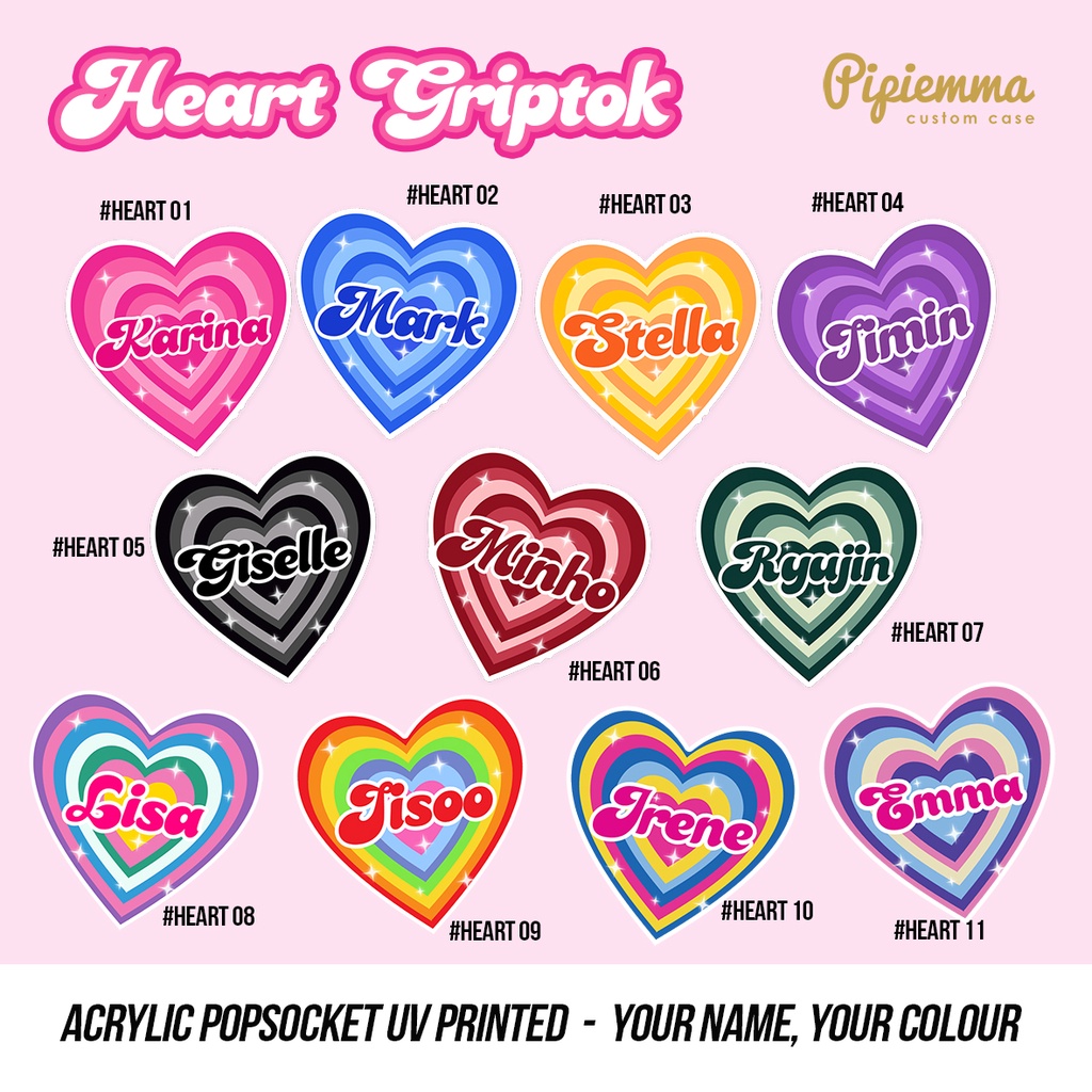 Popsocket Griptok Heart Custom Nama Personalise Popstand Akrilik Retro NEW Viral Trendy