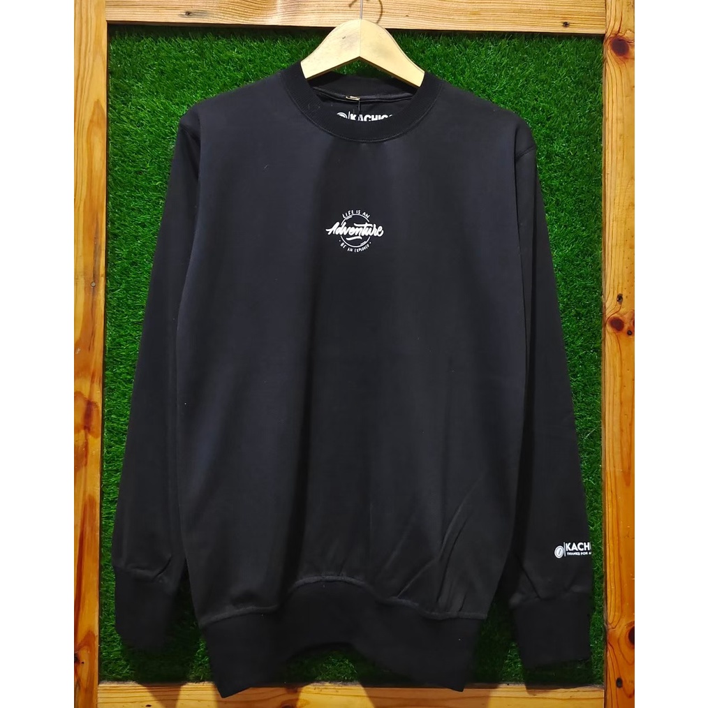 Sweater Pria/Wanita Distro Sablon Adventure Crewneck Hitam Suiter Cowok Jumbo Switer Krunek Oversize bigsize