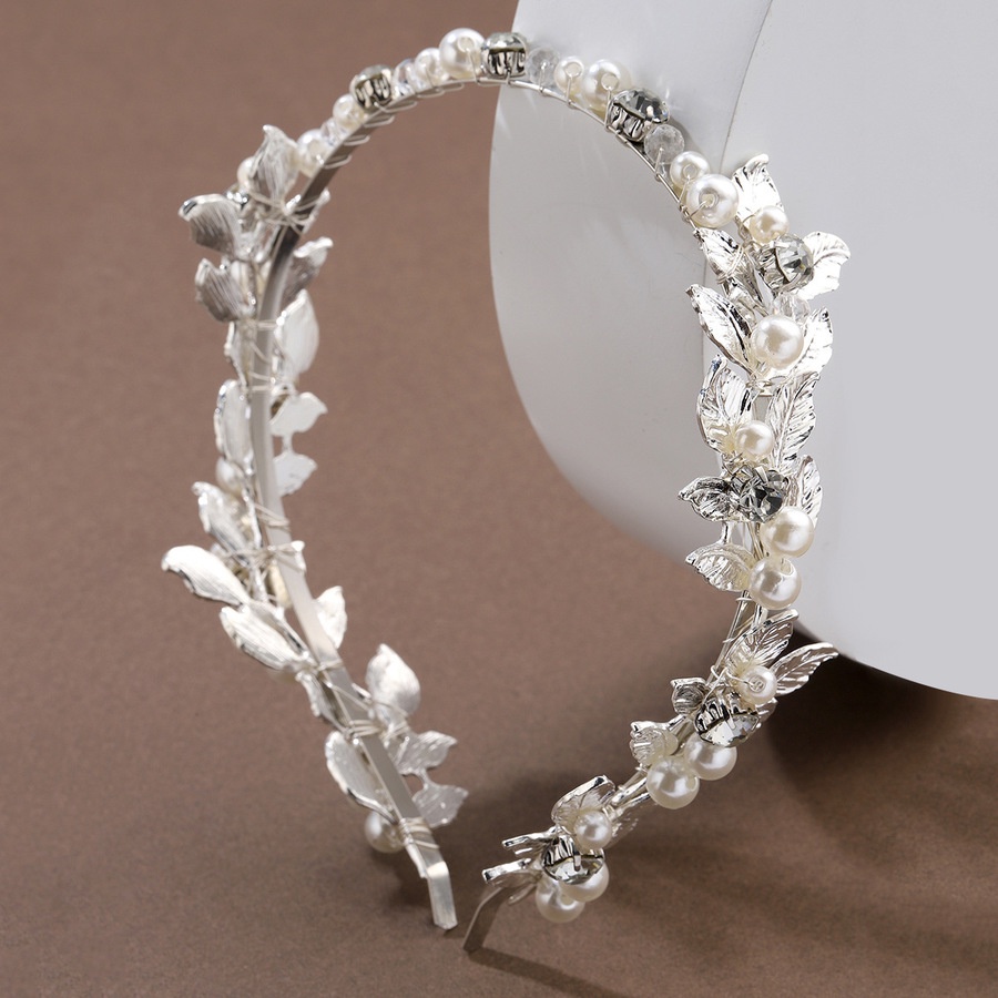 Korean Alloy Leaf Pearl Rhinestone Headband Baroque Bride Wedding Hair Band Elegant Hair Accessories