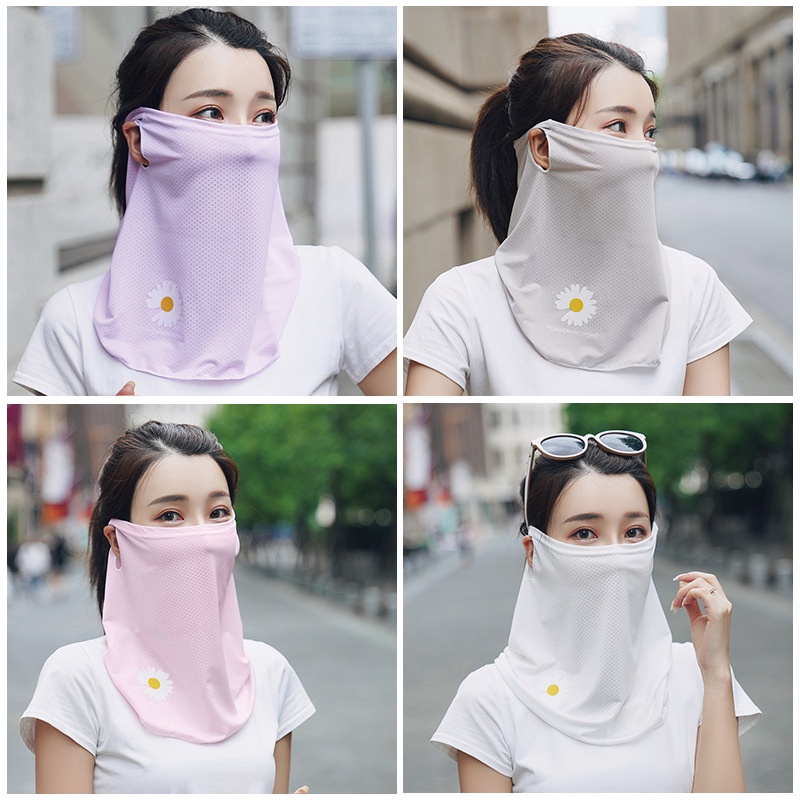 Syal pembunuh es sutra tabir surya syal pria dan wanita kerudung masker wajah Sunscreen Daisy Veil Neck Protector Outdoor Ladies Driving Thin Face Mask Cover Face Shade Neck sutra masker