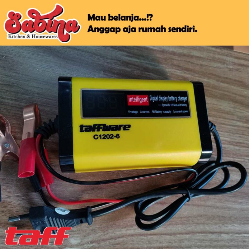 Charger Baterai Kendaraan Aki Mobil Taffware Motor LCD Display 12V 2A