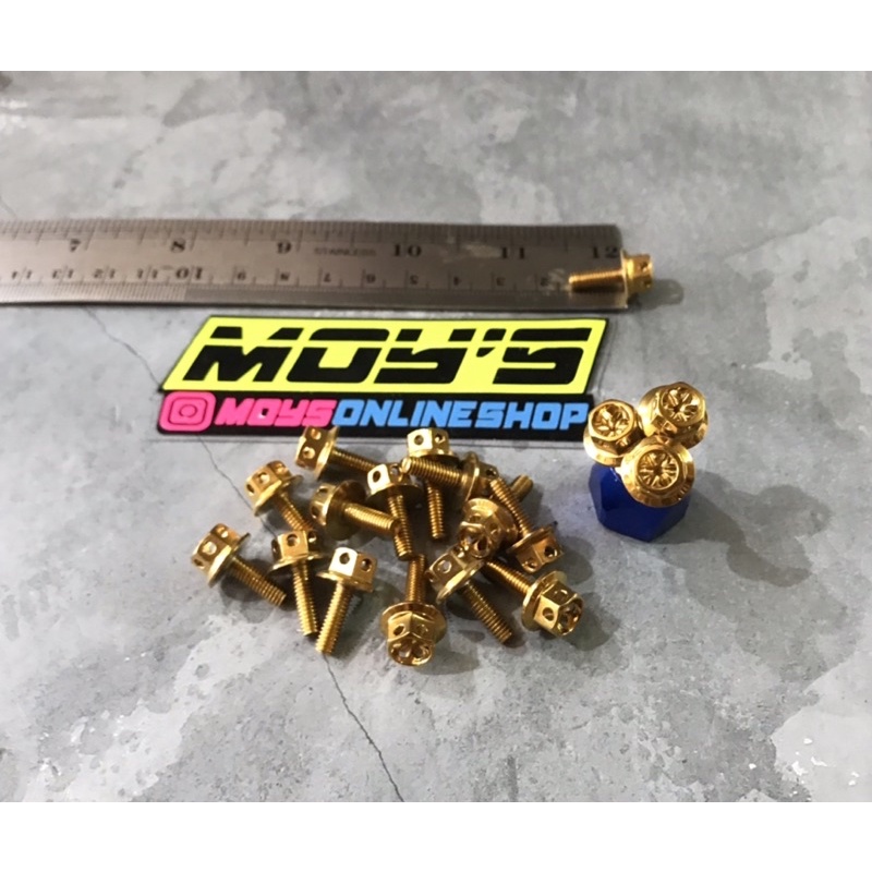 BAUT PROBOLT FLOWER M4x12 GOLD DAN BLUE DRAT 6 ORIGINAL HENG THAILAND HARGA SATUAN