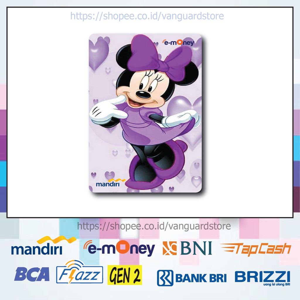 KARTU E MONEY E TOLL MINNIE MOUSE UNGU ANIME 93 EMONEY MANDIRI FLAZZ BCA BNI TAPCASH BRIZZI BRI
