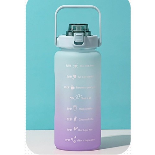 BESAR JUMBO GRATIS Stiker BOTOL VIRAL KOREA 2 LITER Minum Motivasi 2000ml 2L Waktu Tumbler Air Sekolah Kerja Trend Laris Karakter Sedotan-Hijau