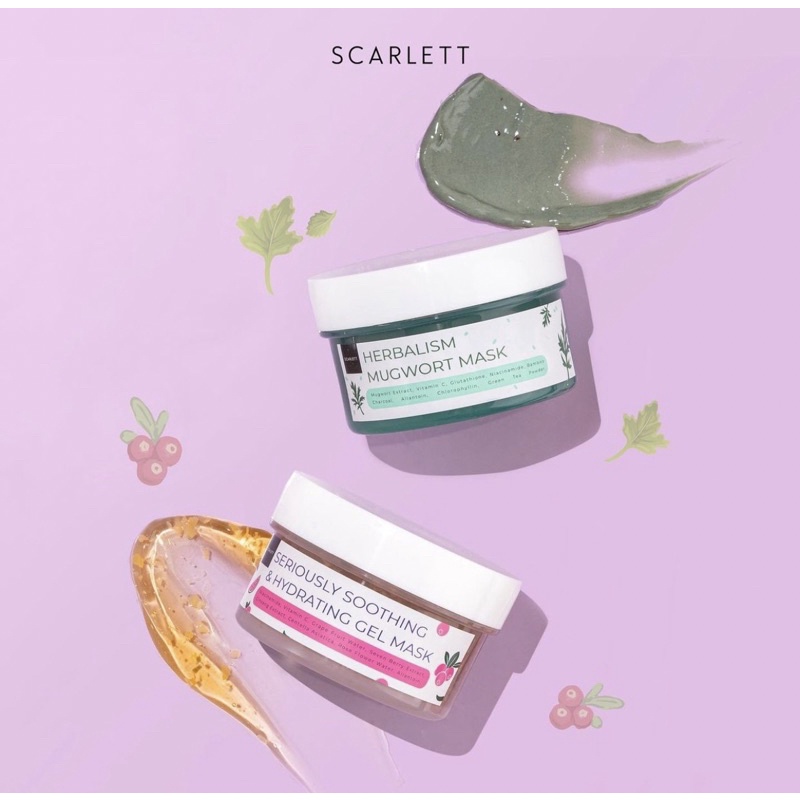 Scarlett whitening mask 100 gr / masker wajah scarlett / seriously soothing &amp; hydrating gel mask / herbalism mugwort mask