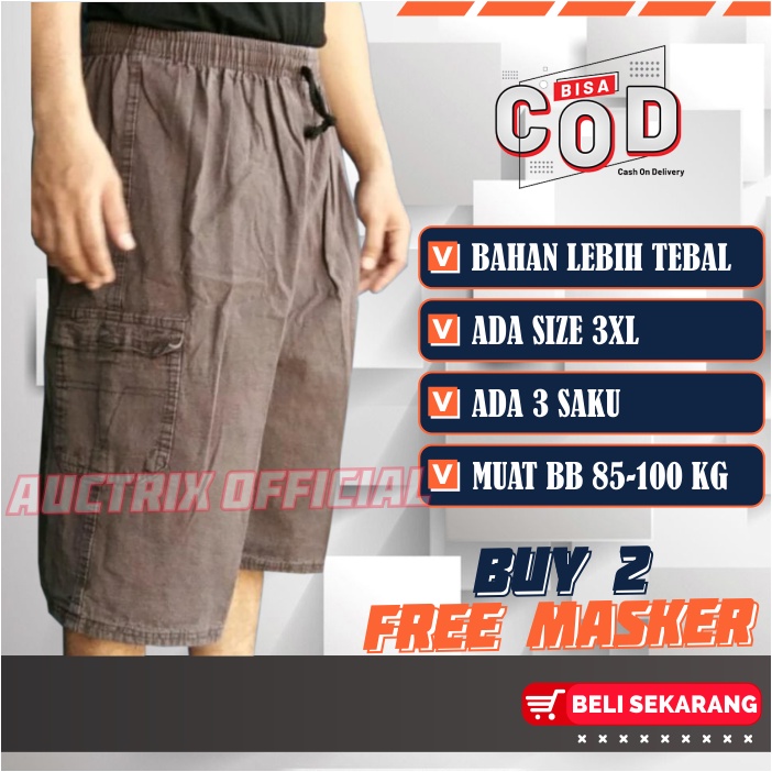 Celana Pendek Pria Jumbo Kolor Laki laki Big Size Semi Jeans Santai Harian XXL XXXL