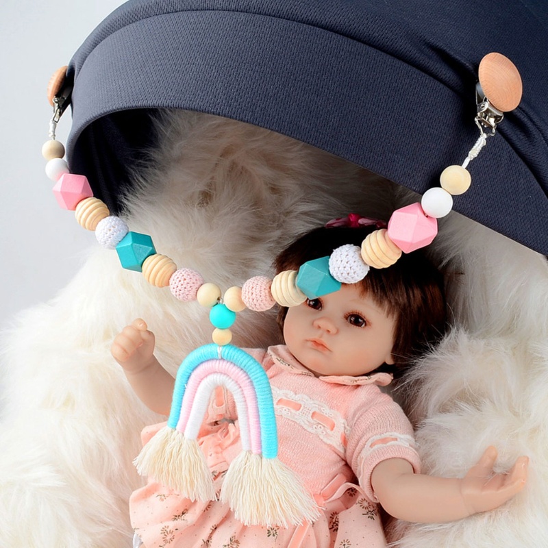 Mary 1Pc Mainan Rattle Teether Kayu Warna Pelangi Untuk Bayi