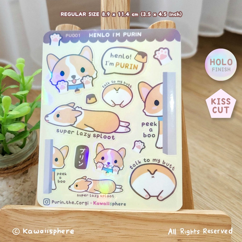 

Henlo, I'm Purin | Hologram Sticker by Purin the Corgi | Dog Planner Sticker | Stiker Anjing Corgi