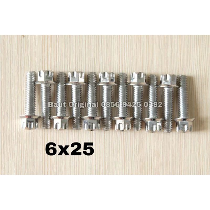 baut probolt gs1 6x25 mm stainless new model drat 10 panjang 2.5cm ukuran 10 silver gear 2 kunci belimbing heng